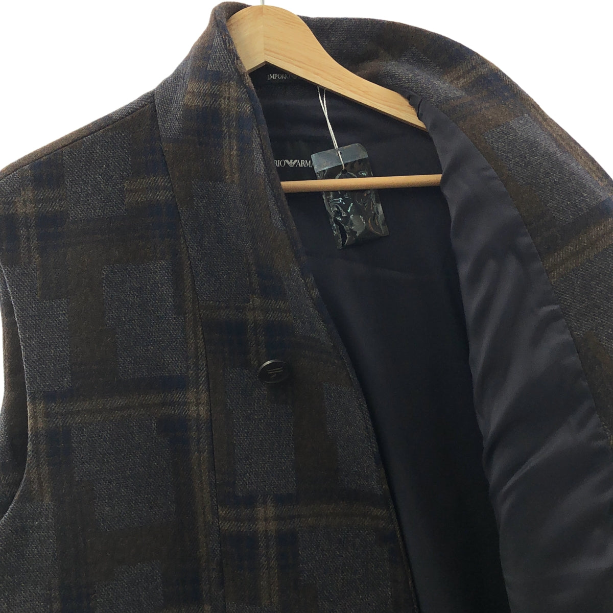 EMPORIO ARMANI | 羊毛羊絨格紋無袖夾克/背心 | 尺寸 52 | 男款