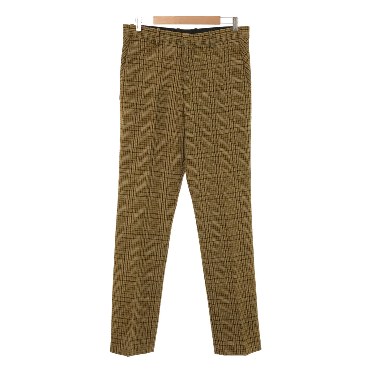 [New] BOTTER | Slim Fit Trousers With Zip Check Wool Pants | 48 | Yellow | Men's