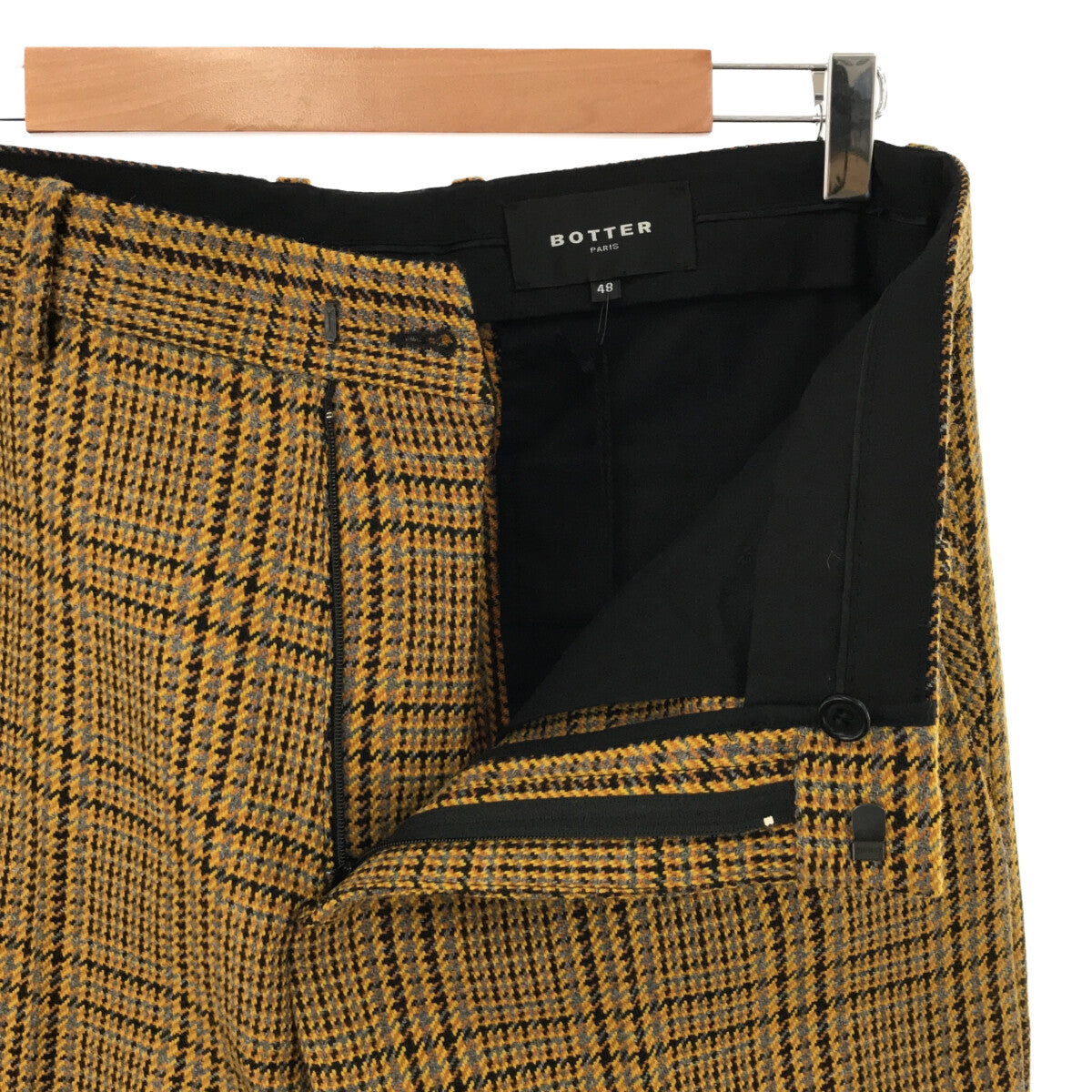 [New] BOTTER | Slim Fit Trousers With Zip Check Wool Pants | 48 | Yellow | Men's