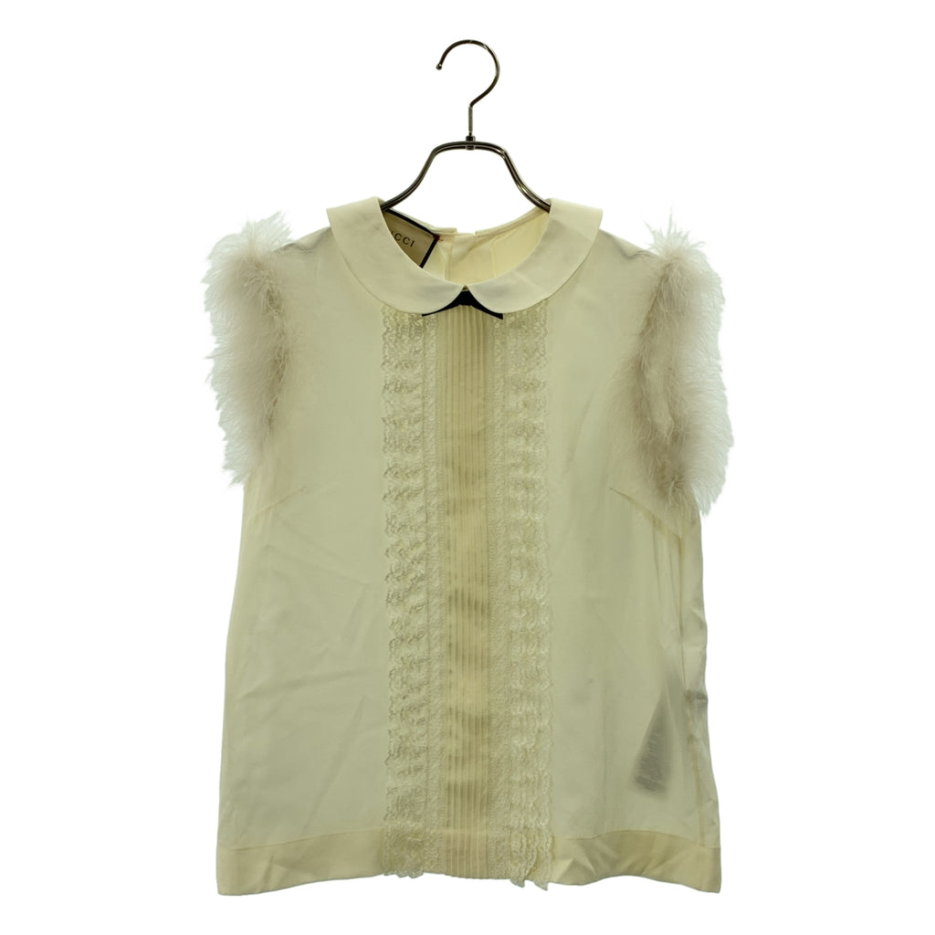 GUCCI / グッチ | シルク フェザー フリル装飾 ラウンドカラー ノースリーブブラウス | 38 | レディース