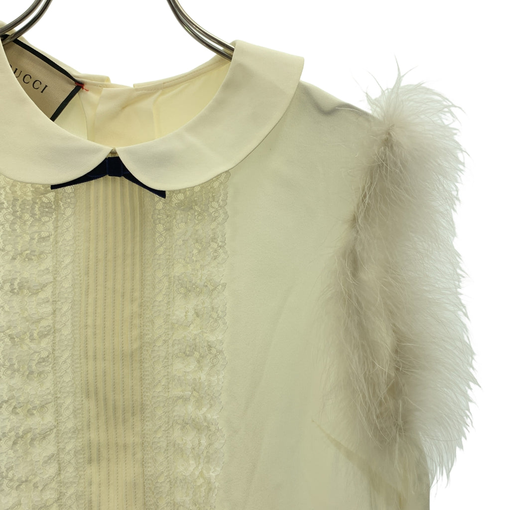 GUCCI / グッチ | シルク フェザー フリル装飾 ラウンドカラー ノースリーブブラウス | 38 | レディース