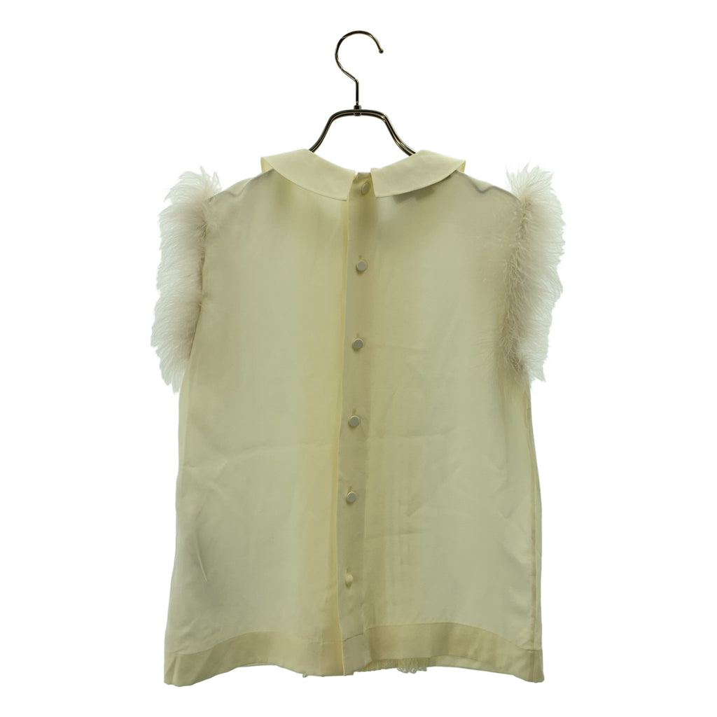 GUCCI / グッチ | シルク フェザー フリル装飾 ラウンドカラー ノースリーブブラウス | 38 | レディース