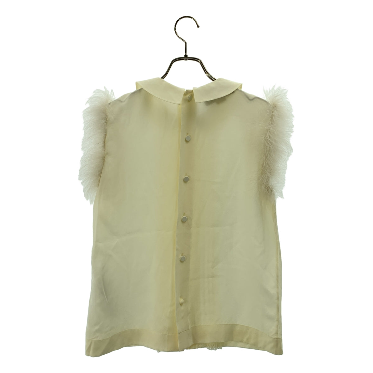 GUCCI / グッチ | シルク フェザー フリル装飾 ラウンドカラー ノースリーブブラウス | 38 | レディース