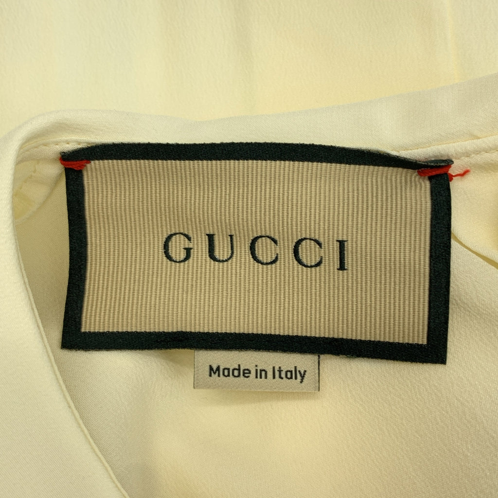 GUCCI / グッチ | シルク フェザー フリル装飾 ラウンドカラー ノースリーブブラウス | 38 | レディース