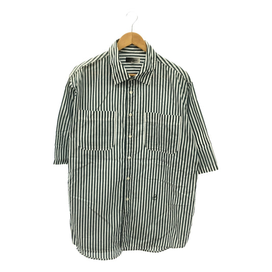 ISABEL MARANT / 이사벨 마랑 | JARLOW SHIRT 원포인트 자수 스트라이프 반소매 셔츠 | M | 화이트 / 그린 | 남성