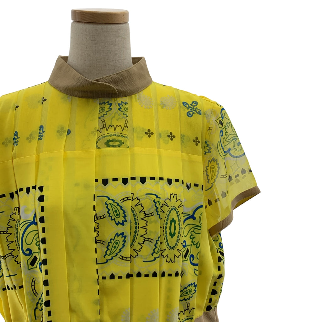 sacai | 佩斯利褶飾連身裙，混合佈料 | 尺寸 1 | 女款