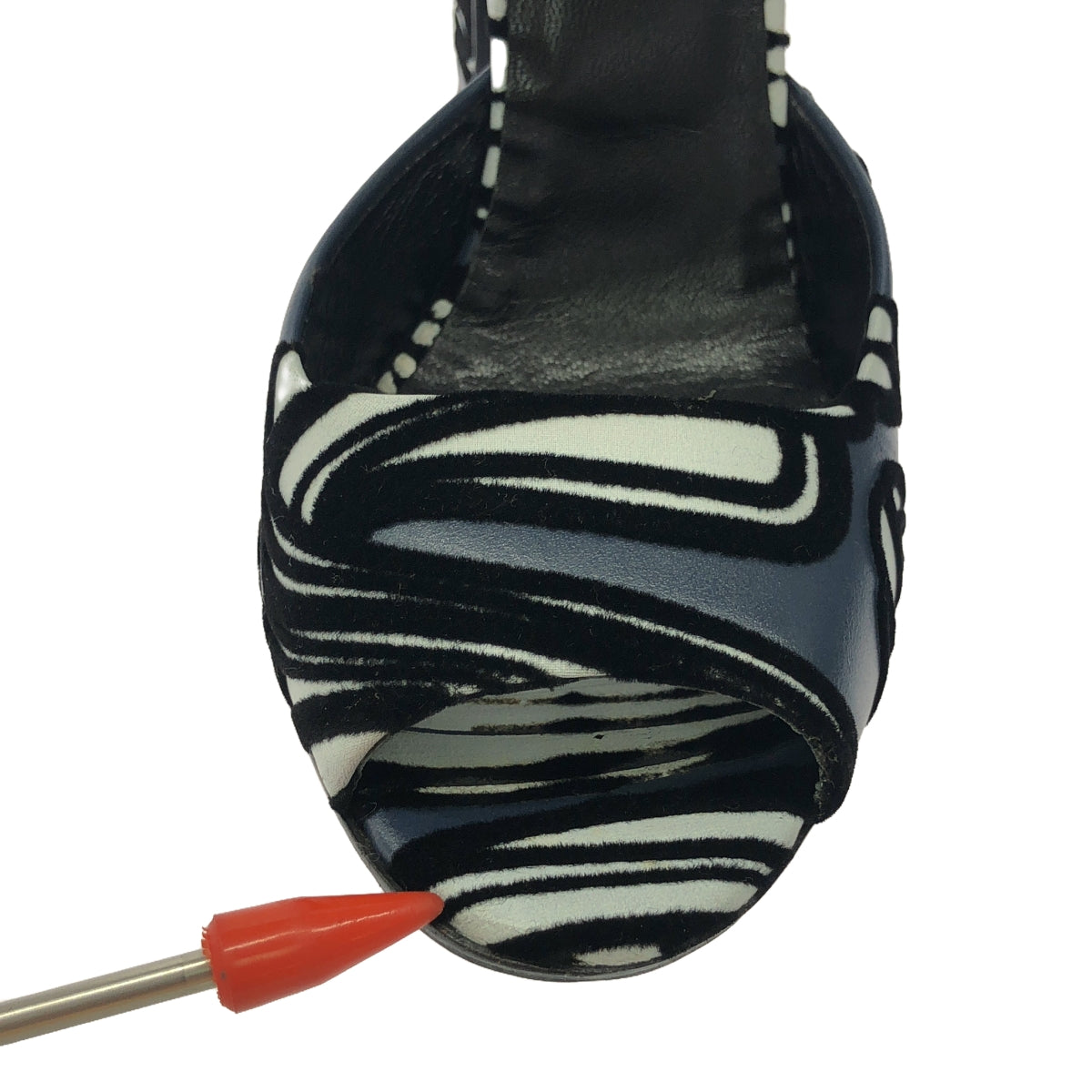 PIERRE HARDY / ピエールアルディ | 総柄 オープントゥ ヒールパンプス | 36 1/2 | ブルー/ホワイト/ブラック | レディース