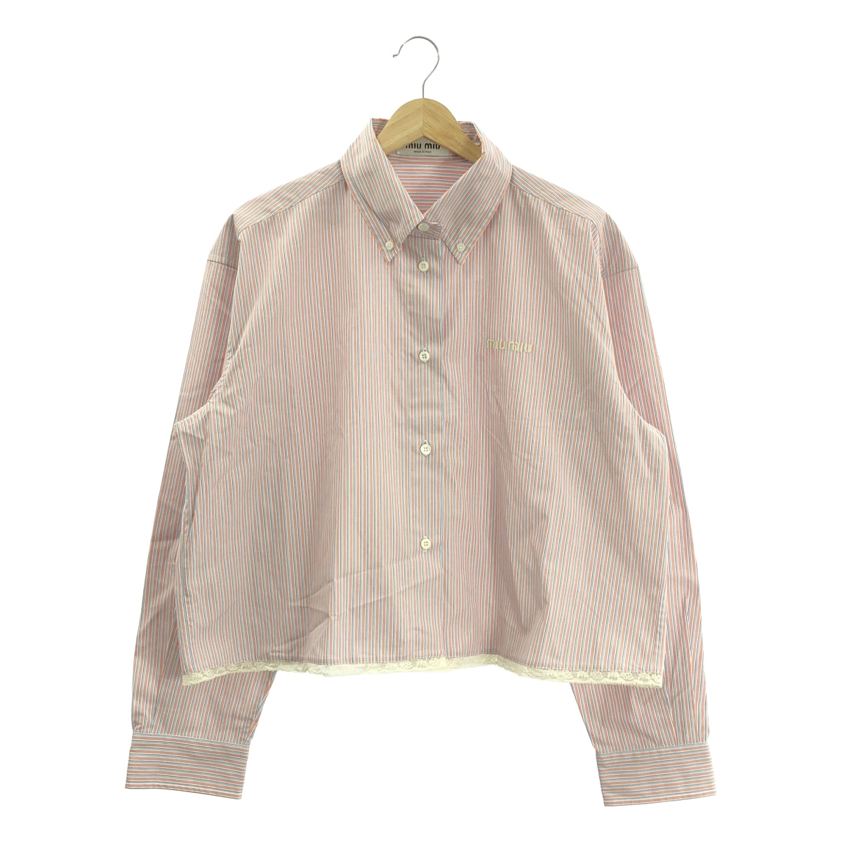 【美品】  miu miu / ミュウミュウ | 2024 | Striped Shirt ストライプ ボタンダウン シャツ | 38 | ピンク/ライトブルー/ホワイト | レディース