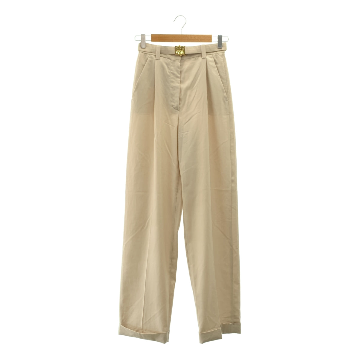 【美品】  miu miu / ミュウミュウ | 2023SS | ロゴ ベルテッド タック スラックス パンツ | 36 | ナチュラル | レディース