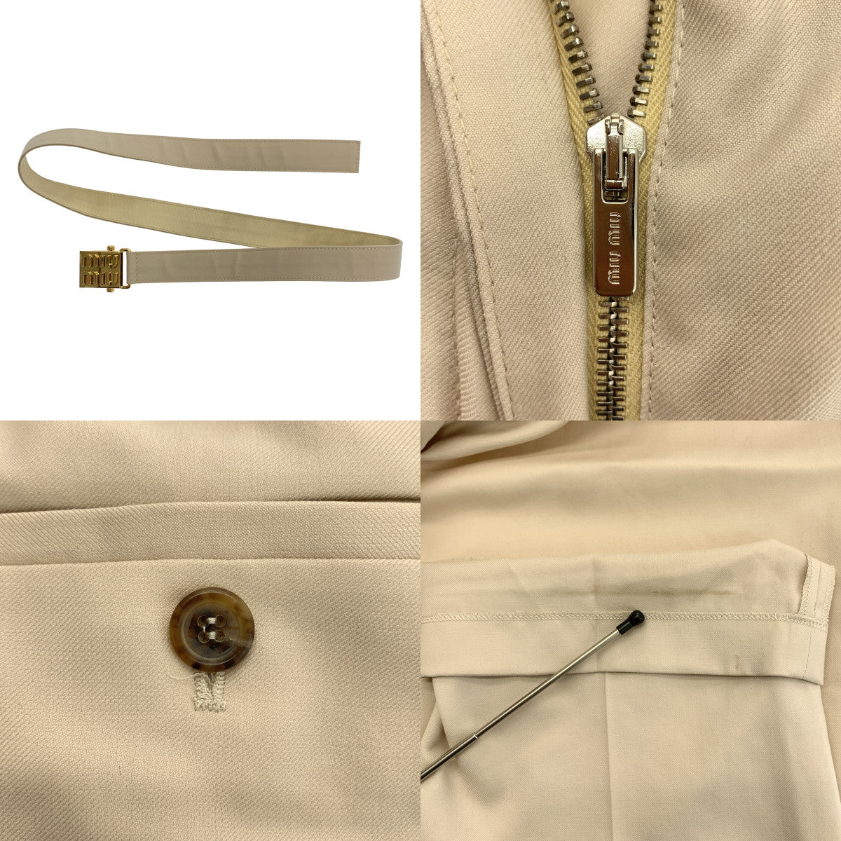 【美品】  miu miu / ミュウミュウ | 2023SS | ロゴ ベルテッド タック スラックス パンツ | 36 | ナチュラル | レディース