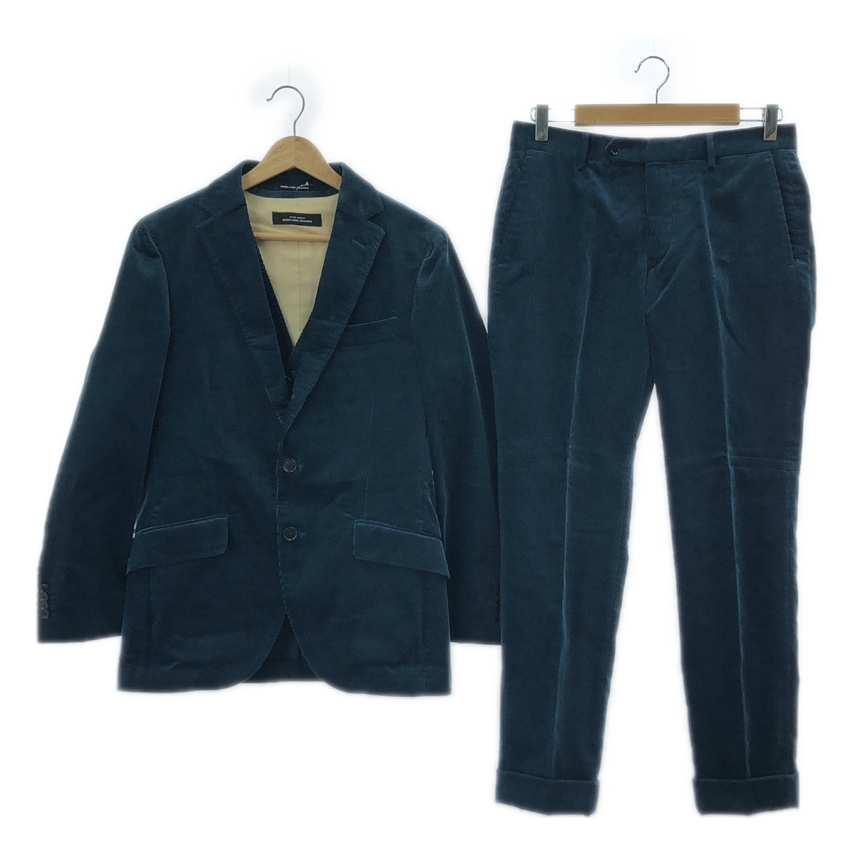 【美品】  UNITED ARROWS green label relaxing / ユナイテッド アローズ グリーン レーベル リラクシング | × DUCA VISCONTI DI MODRONE / 3ピース コーデュロイ ジャケット・ジレ ベスト ・ スラックス パンツ / セットアップ | 44/44/80 | COBALT | メンズ
