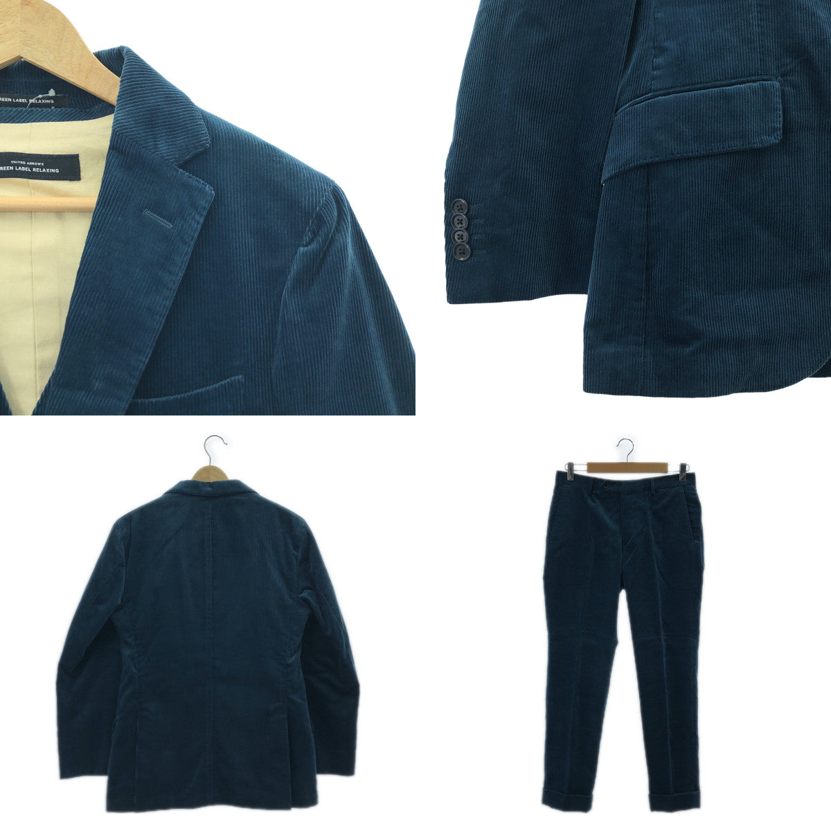 【美品】  UNITED ARROWS green label relaxing / ユナイテッド アローズ グリーン レーベル リラクシング | × DUCA VISCONTI DI MODRONE / 3ピース コーデュロイ ジャケット・ジレ ベスト ・ スラックス パンツ / セットアップ | 44/44/80 | COBALT | メンズ