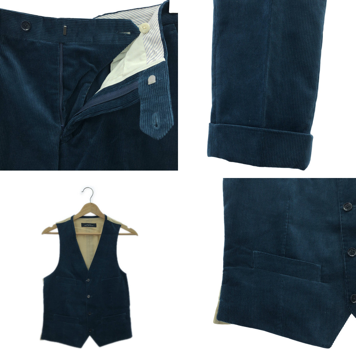 【美品】  UNITED ARROWS green label relaxing / ユナイテッド アローズ グリーン レーベル リラクシング | × DUCA VISCONTI DI MODRONE / 3ピース コーデュロイ ジャケット・ジレ ベスト ・ スラックス パンツ / セットアップ | 44/44/80 | COBALT | メンズ