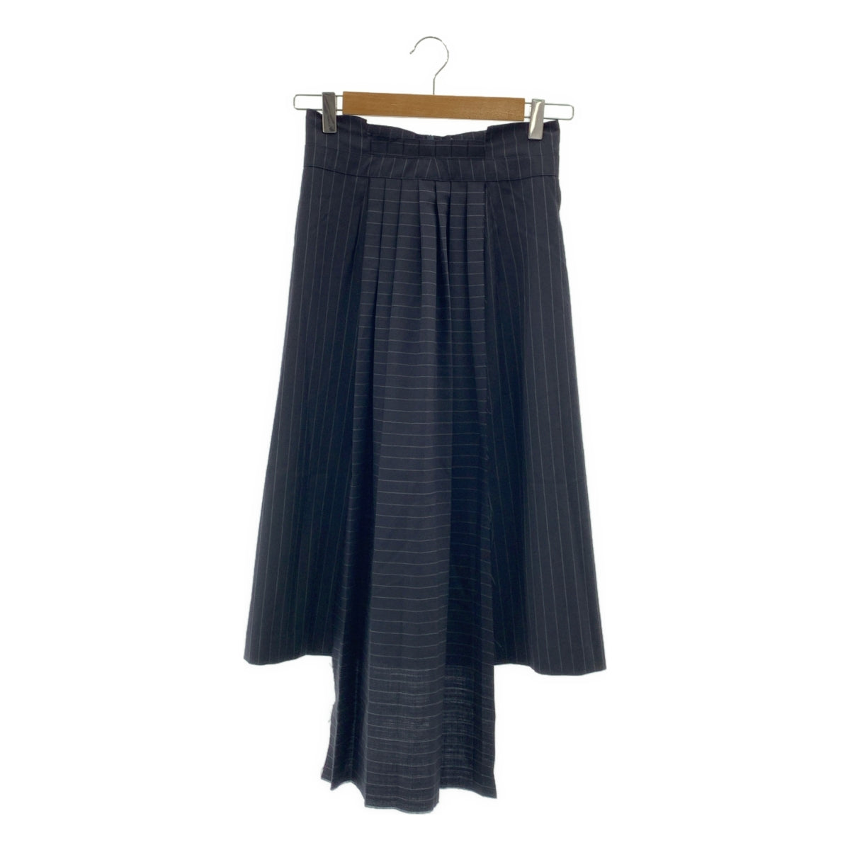 Off-White / 오프 화이트 | 울 스트라이프 비대칭 주름 치마 | XS |