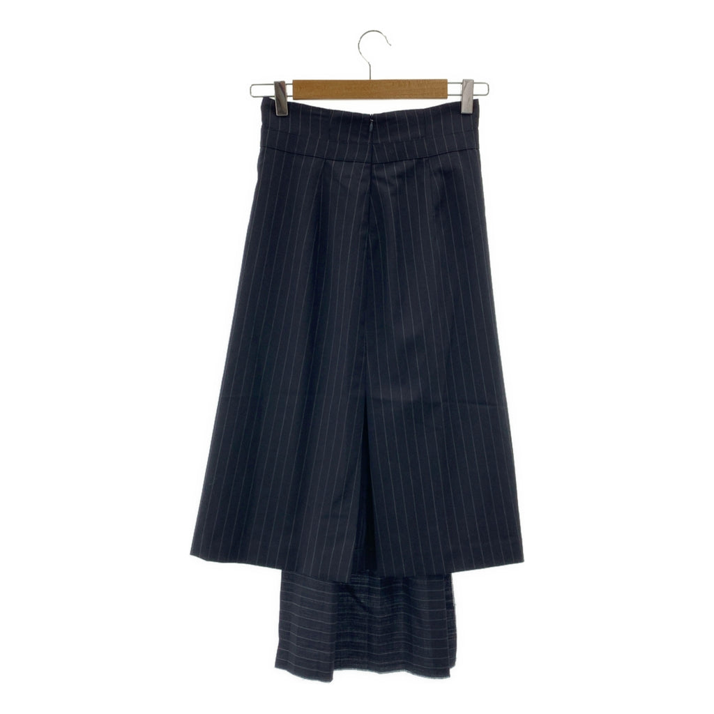 Off-White / 오프 화이트 | 울 스트라이프 비대칭 주름 치마 | XS |