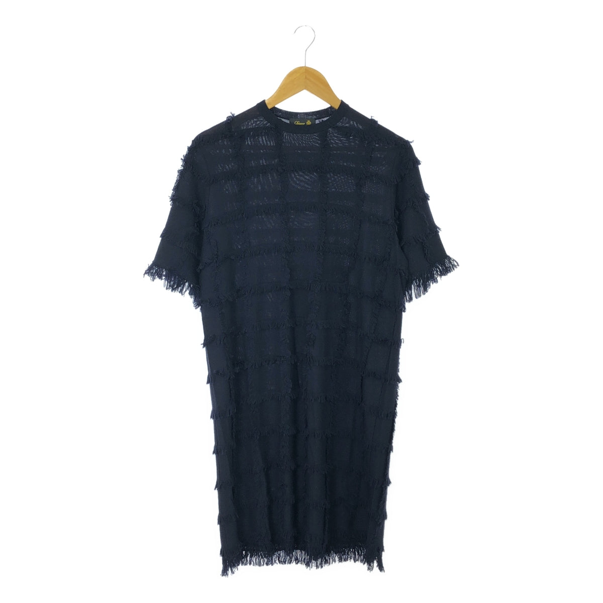 [Beautiful Condition] Drawer | Wool Fringe Short Sleeve Knit Dress | Navy | Women's