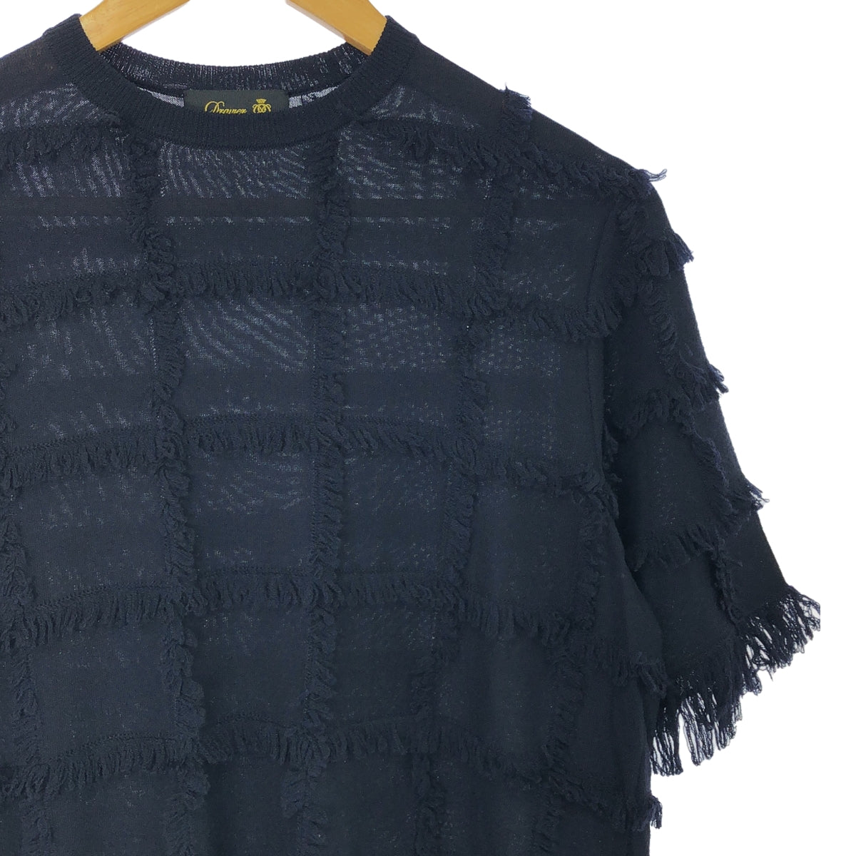 [Beautiful Condition] Drawer | Wool Fringe Short Sleeve Knit Dress | Navy | Women's