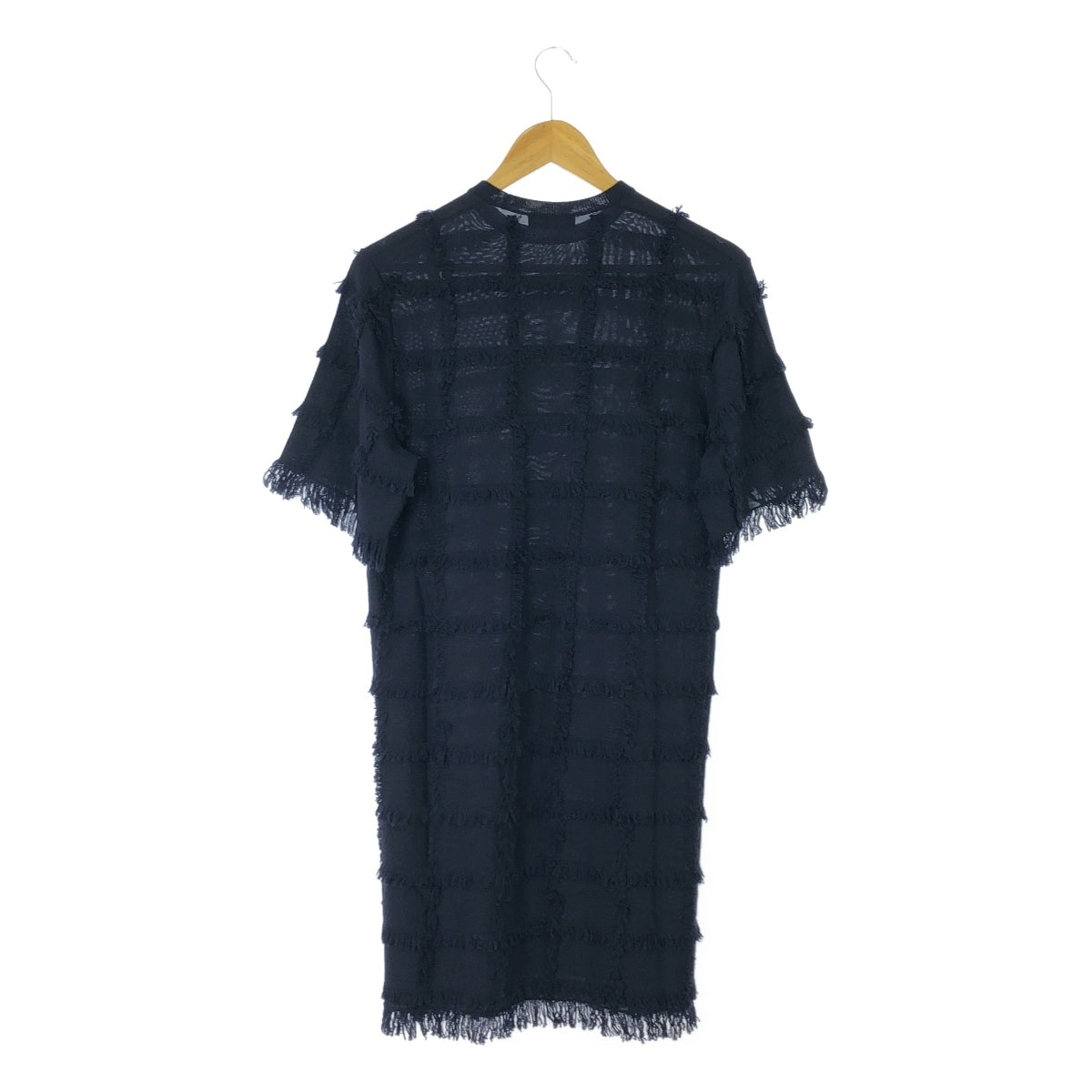 [Beautiful Condition] Drawer | Wool Fringe Short Sleeve Knit Dress | Navy | Women's