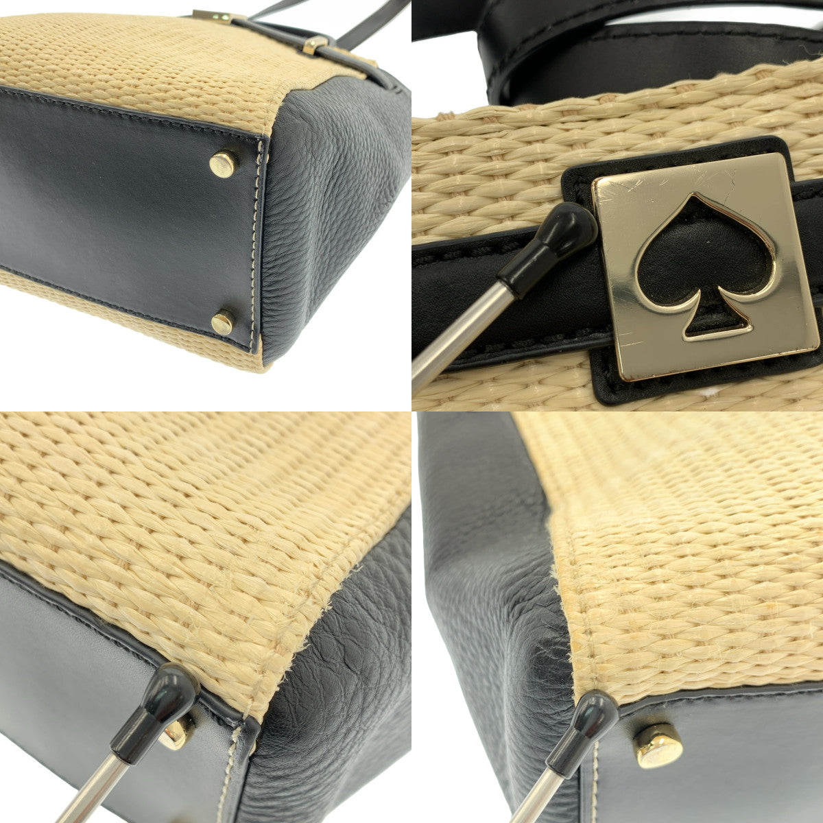 KATE SPADE / 케이트 스페이드 | 2Way 가죽 전환 토트 숄더 바구니 가방 | 내츄럴 / 블랙 | 여성