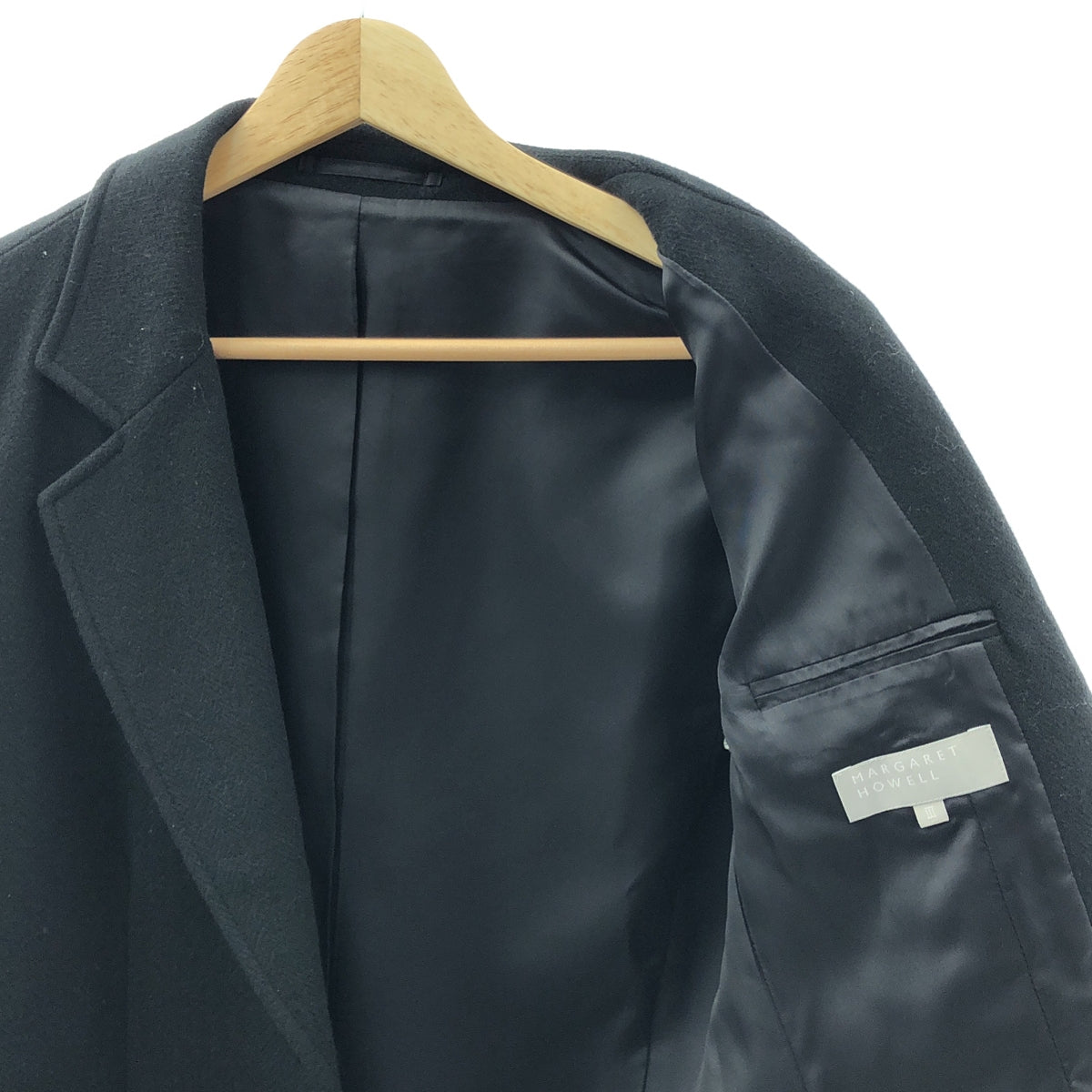 MARGARET HOWELL / マーガレットハウエル | ウール ナイロン ヘリンボーン テーラード ジャケット | Ⅲ | ブラック | レディース