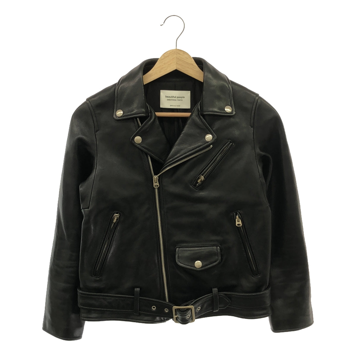 【美品】  beautiful people / ビューティフルピープル | vintage leather riders jacket ヴィンテージ加工 ラムレザー ダブルライダースジャケット | 150 | ブラック | レディース