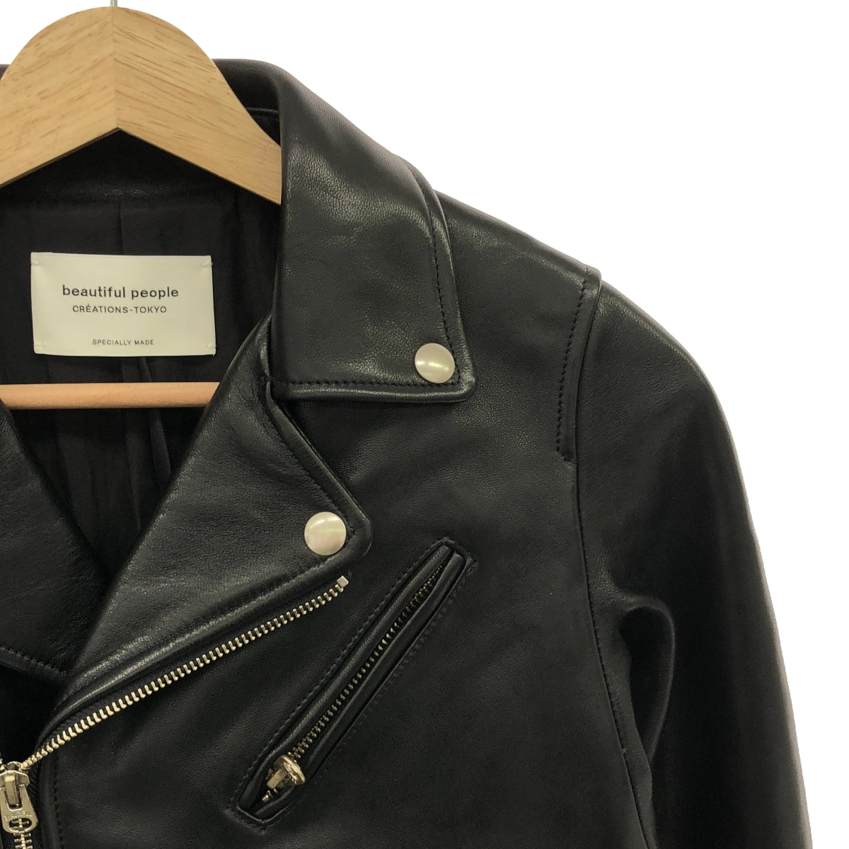 【美品】  beautiful people / ビューティフルピープル | vintage leather riders jacket ヴィンテージ加工 ラムレザー ダブルライダースジャケット | 150 | ブラック | レディース