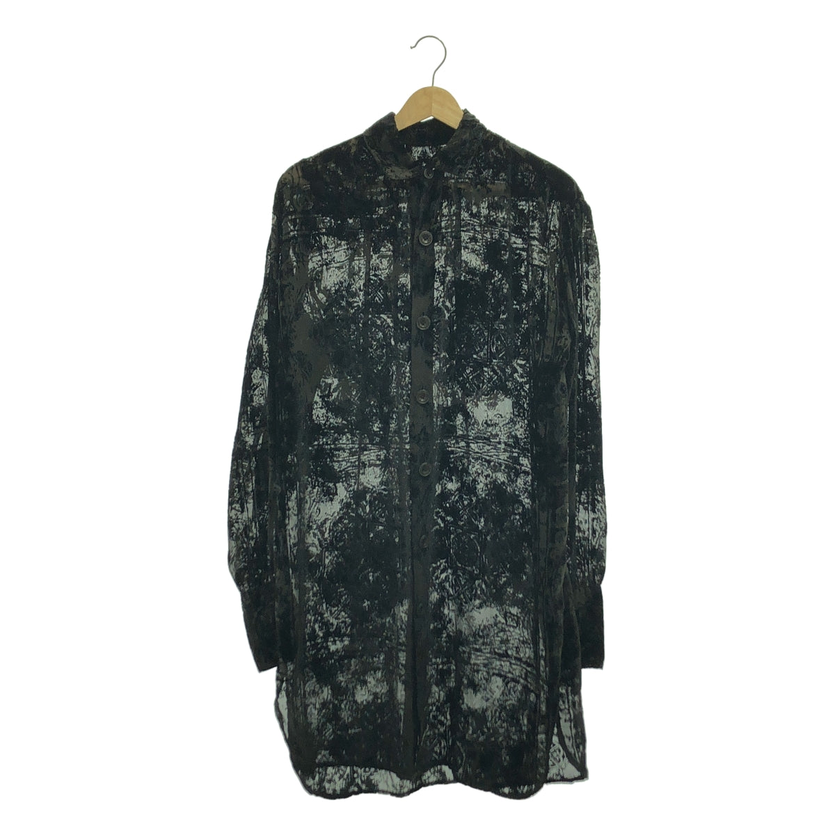 【美品】  GEOFFREY B.SMALL / ジェフリーBスモール | Limited Edition / hand dyed como silk and viscose velvet burn out 絵画柄 ベルベット ロングシャツ | S | ブラック | メンズ