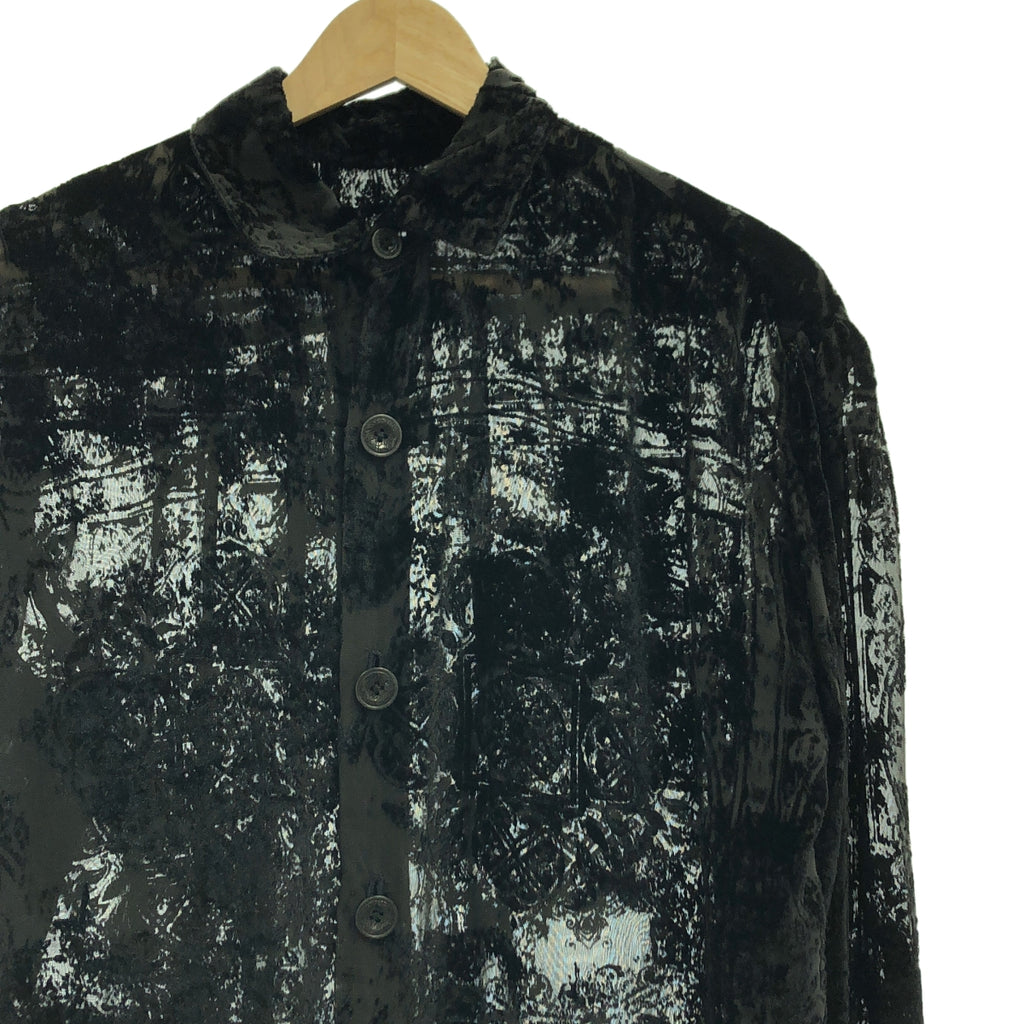 【美品】  GEOFFREY B.SMALL / ジェフリーBスモール | Limited Edition / hand dyed como silk and viscose velvet burn out 絵画柄 ベルベット ロングシャツ | S | ブラック | メンズ