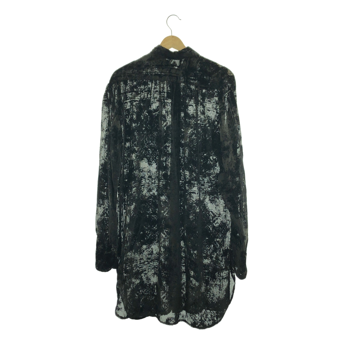 【美品】  GEOFFREY B.SMALL / ジェフリーBスモール | Limited Edition / hand dyed como silk and viscose velvet burn out 絵画柄 ベルベット ロングシャツ | S | ブラック | メンズ