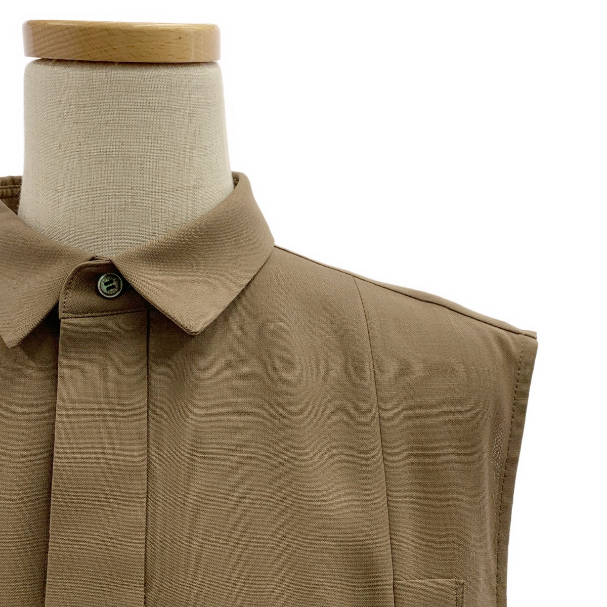 【美品】  sacai / サカイ | 2024SS | Chiffon Mix Suiting Shirt  / レースドッキング ロゴボタン ボリューム ノースリーブ ブラウス シャツ | 1 | カーキ/ブラック | レディース