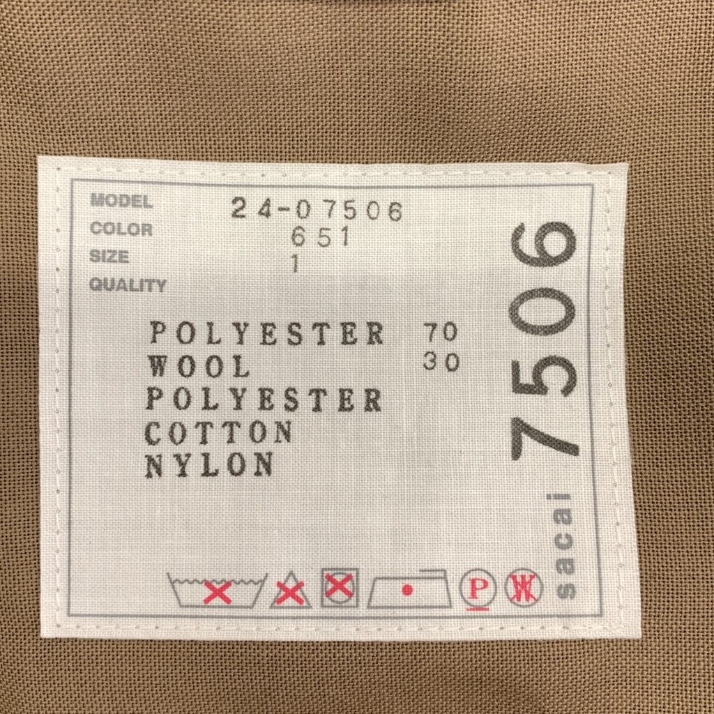 【成色極佳】sacai | 2024春夏 | 雪紡混紡西裝襯衫 | 蕾絲飾邊Logo無袖紐扣襯衫 | 1碼 | 卡其色/黑色 | 女款