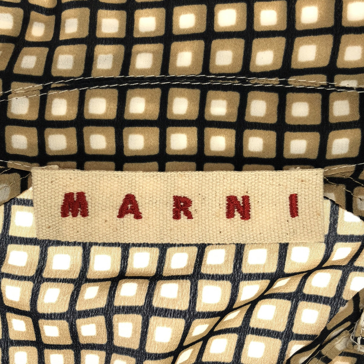 MARNI | 2020SS | Silk Check Skipper Short Sleeve Pullover Shirt | 36 | Beige | Women's