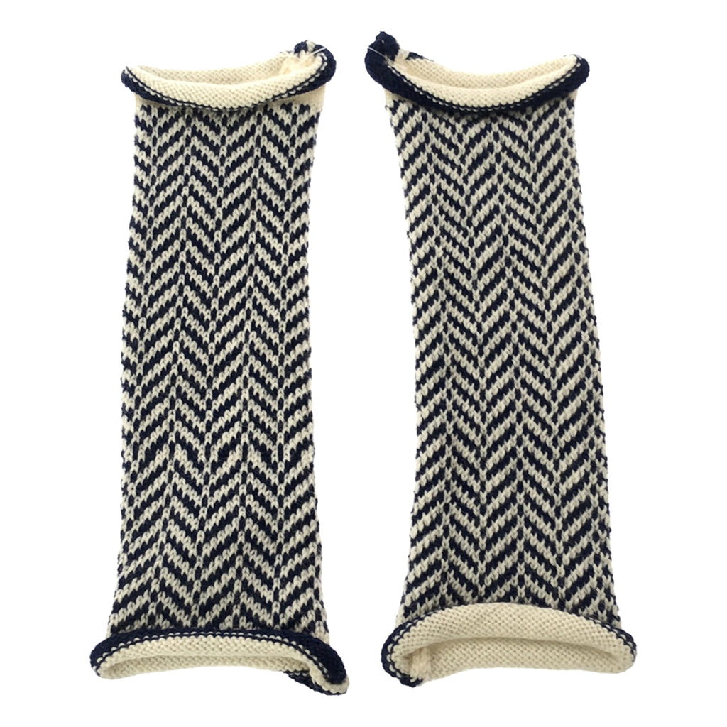 【新品】  OLUBIYI THOMAS / オルヴィトーマス | 2021AW | hand knitted wrist warmers gloves ウール ジャガード フィンガーレスグローブ アームウォーマー | F | ネイビー