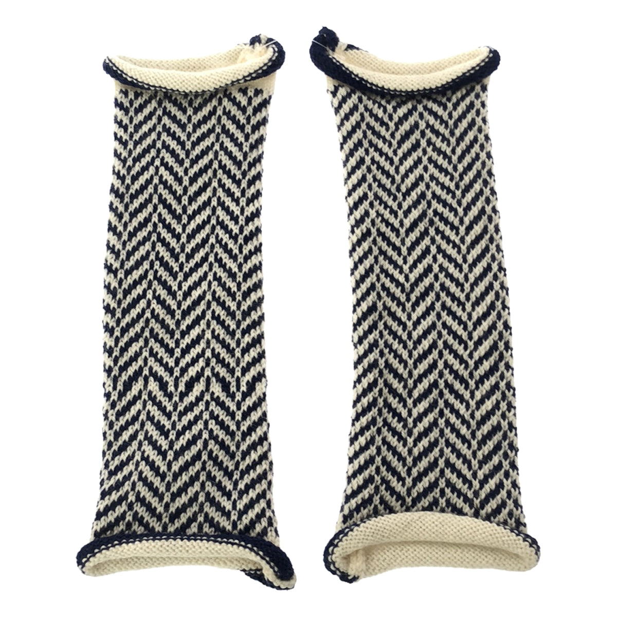 【新品】  OLUBIYI THOMAS / オルヴィトーマス | 2021AW | hand knitted wrist warmers gloves ウール ジャガード フィンガーレスグローブ アームウォーマー | F | ネイビー