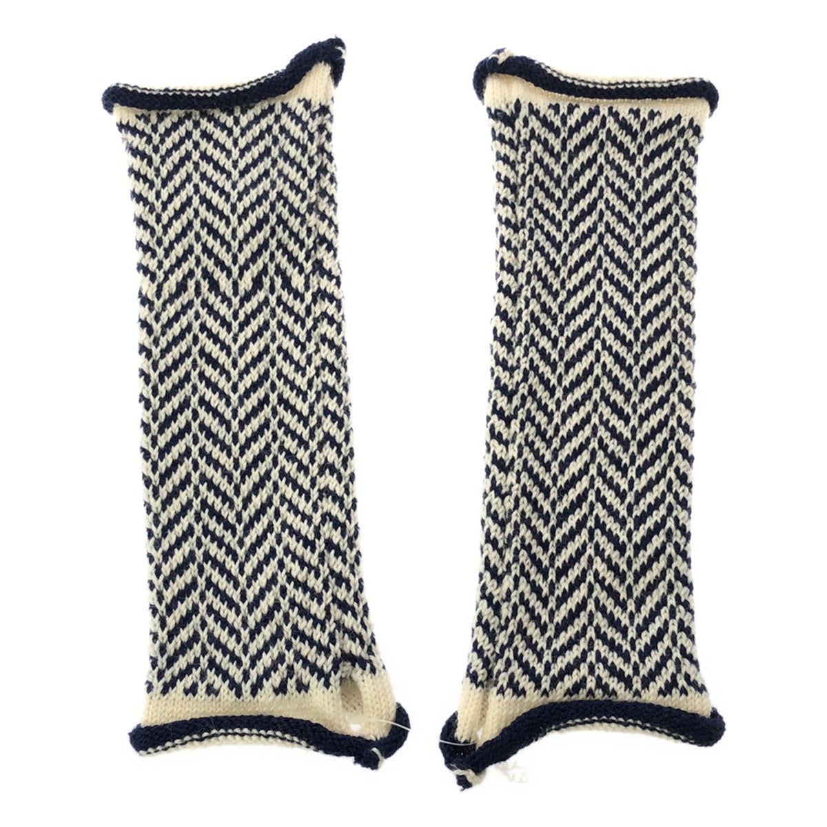 【新品】  OLUBIYI THOMAS / オルヴィトーマス | 2021AW | hand knitted wrist warmers gloves ウール ジャガード フィンガーレスグローブ アームウォーマー | F | ネイビー