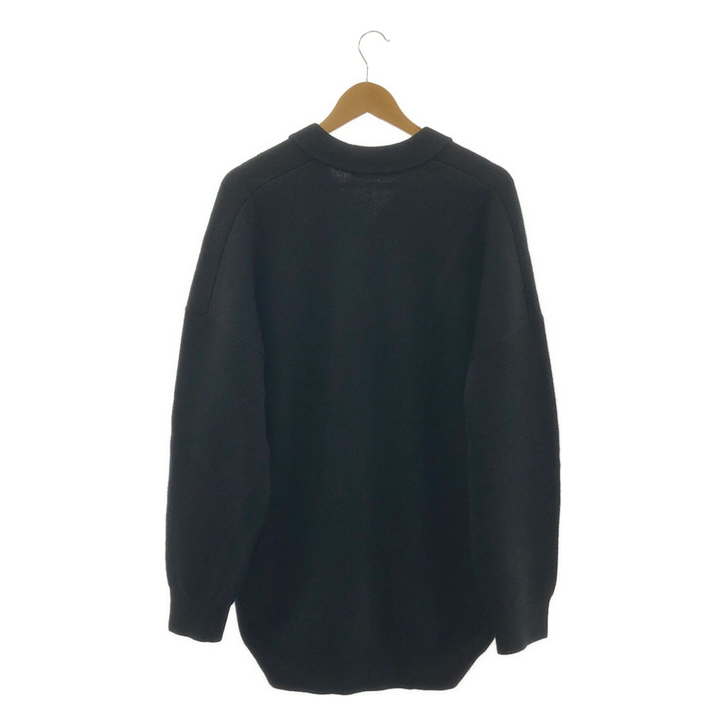 Acne Studios / 여드름 스튜디오 | 모직 혼합 로고 자수 오버 사이즈 V 넥 니트 | XS | 남성