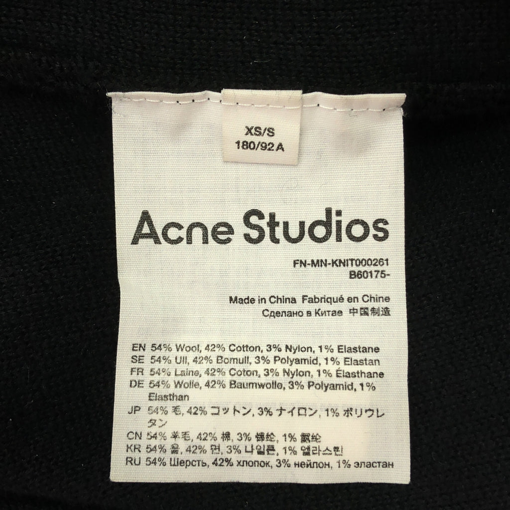 Acne Studios / 여드름 스튜디오 | 모직 혼합 로고 자수 오버 사이즈 V 넥 니트 | XS | 남성