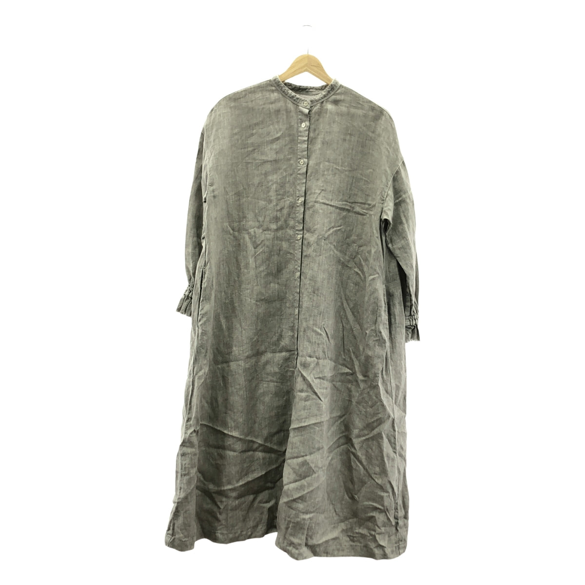 nest robe / ネストローブ | リネン バンドカラー ラッフル袖 ワンピース | F | グレー | レディース