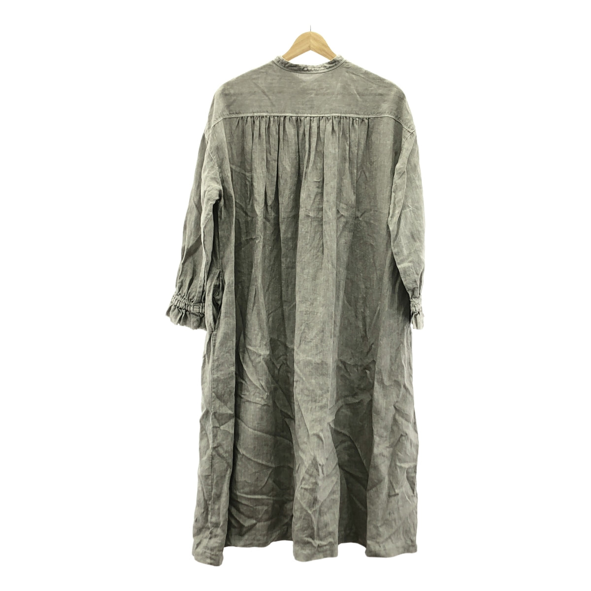 nest robe / ネストローブ | リネン バンドカラー ラッフル袖 ワンピース | F | グレー | レディース