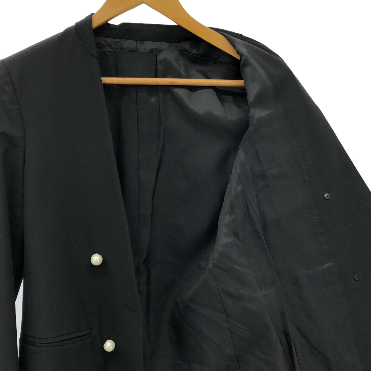 CINOH / 치노 | BLACK FORMAL NO COLLAR JACKET 블랙 포멀 노컬러 재킷 | 36 | 블랙 |