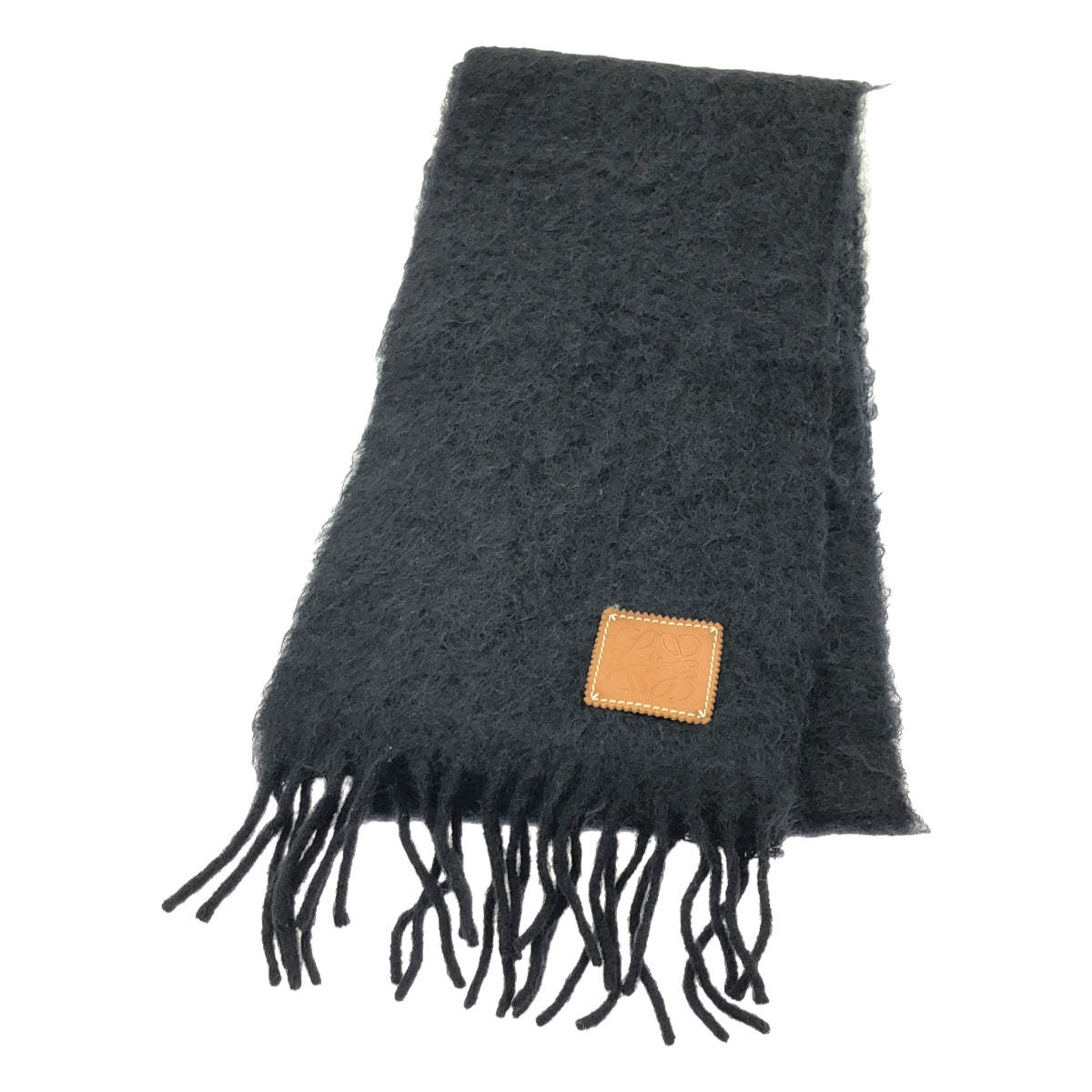【美品】  LOEWE / ロエベ | モヘア混 ウールフリンジマフラー | ブラック | レディース