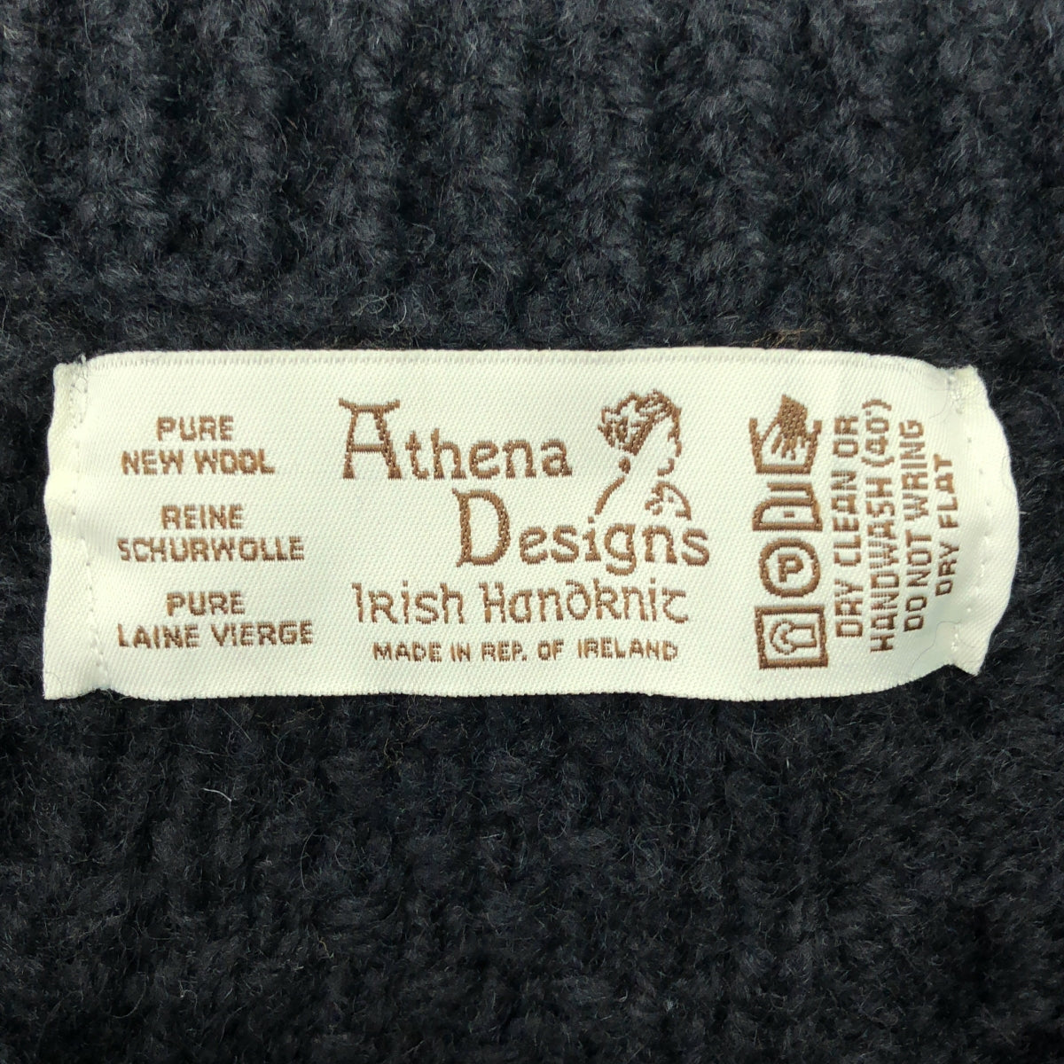 Athena Designs / アテナデザイン | クルーネック アランニット ウール カーディガン | F | ブラック | レディース