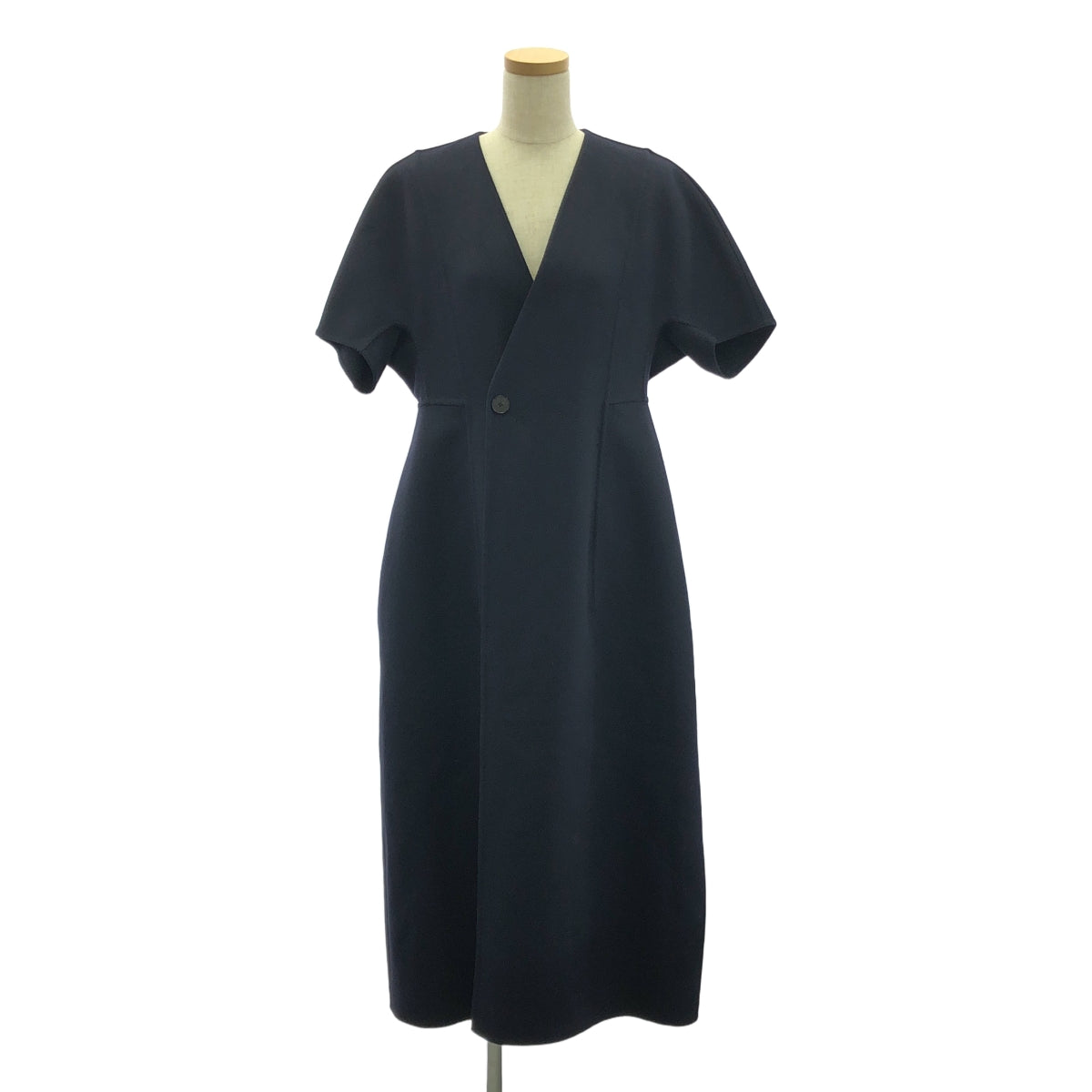 BLAMINK / ブラミンク | FALL ウールカシミヤ Vカラーショートスリーブコート | 36 | ネイビー | レディース