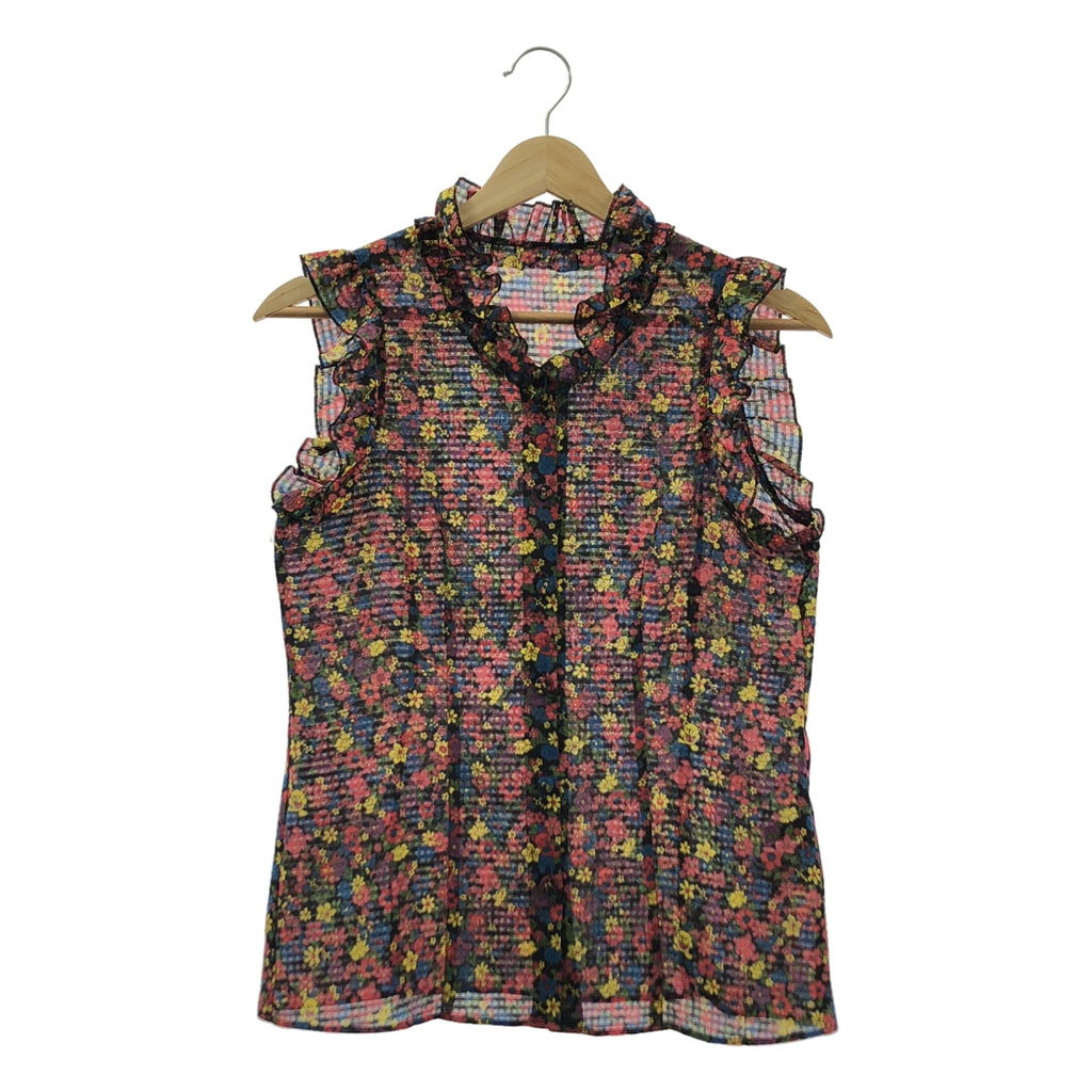 HYSTERIC GLAMOUR / ヒステリックグラマー | FLOWER BEAR 総柄 ノースリーブ フリル ブラウス | S | ブラック系 | レディース