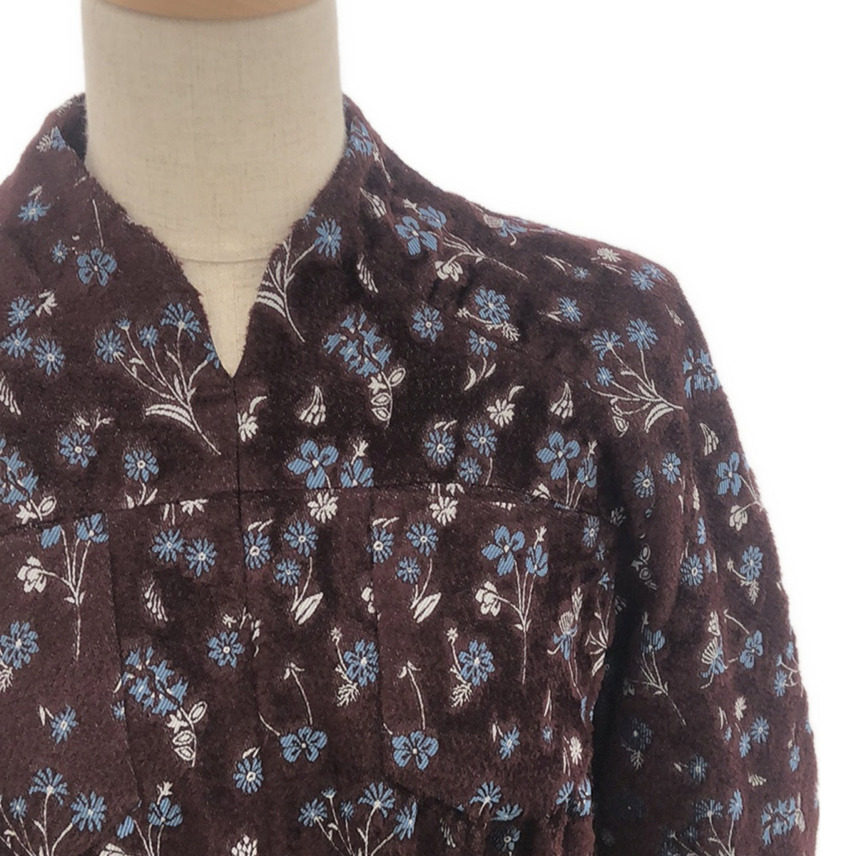 [Beautiful Condition] Mame Kurogouchi | Floral Jacquard Flare Dress | 2 | Bordeaux/Light Blue/White | Women's