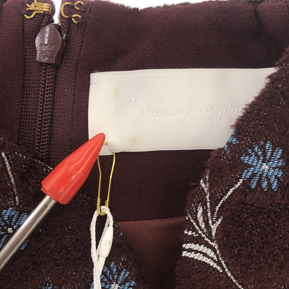 【美品】  Mame Kurogouchi / マメクロゴウチ | Floral Jacquard Flare Dress フローラルフレアドレス | 2 | ボルドー/ライトブルー/ホワイト | レディース