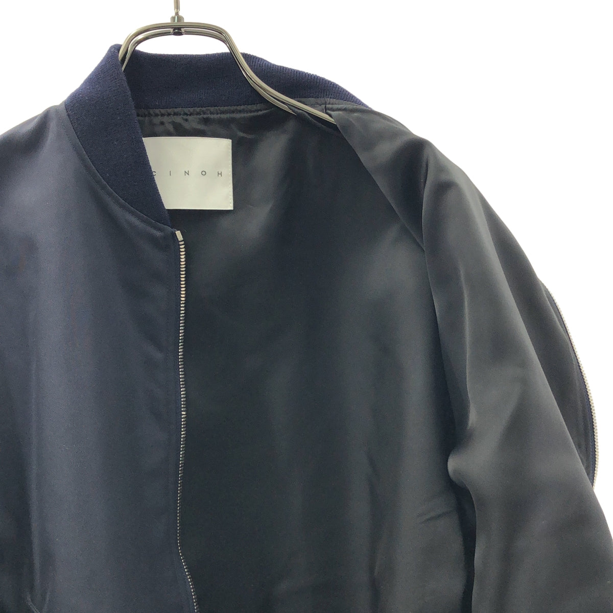 CINOH / チノ | 2024AW | ECONYL drape sleeve MA-1 / ロゴダブルジップ ジャケット ブルゾン | 38 | レディース