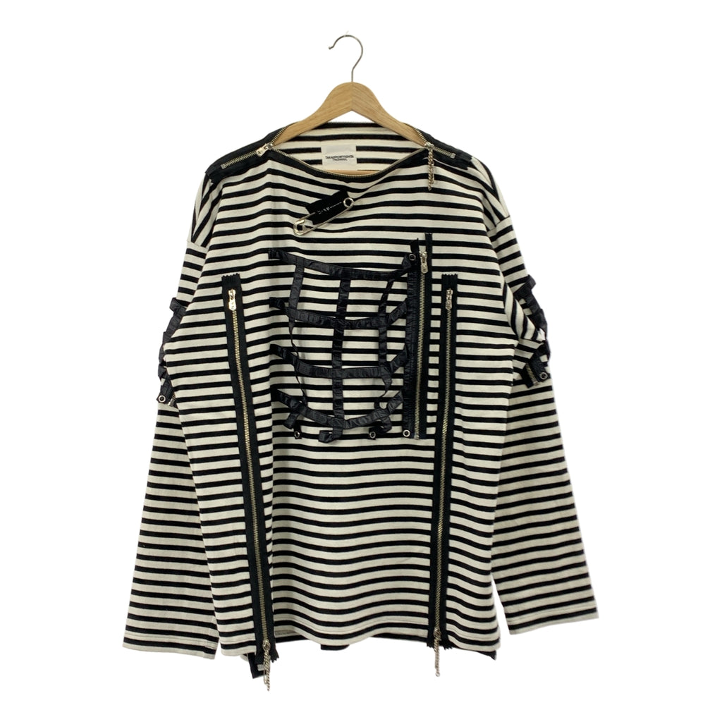 TAKAHIROMIYASHITA The Soloist / タカヒロミヤシタザソロイスト | Striped Boat Neck Shirt ボーダー ジップ ボートネック Tシャツ | 44 | ホワイト/ブラック | メンズ