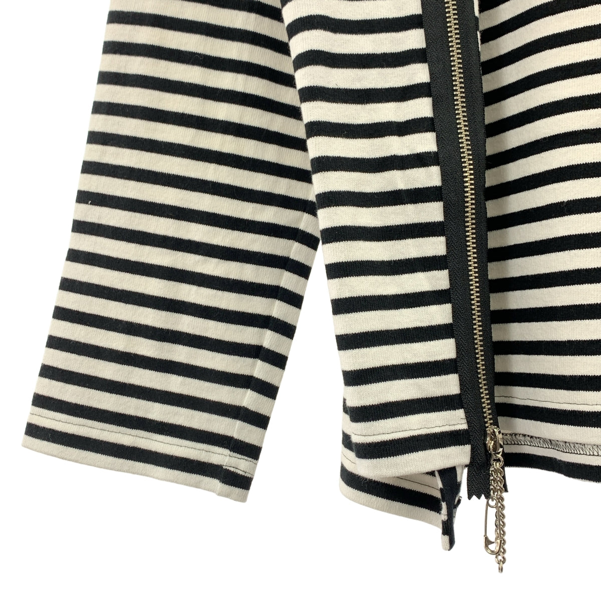 TAKAHIROMIYASHITA The Soloist / タカヒロミヤシタザソロイスト | Striped Boat Neck Shirt ボーダー ジップ ボートネック Tシャツ | 44 | ホワイト/ブラック | メンズ