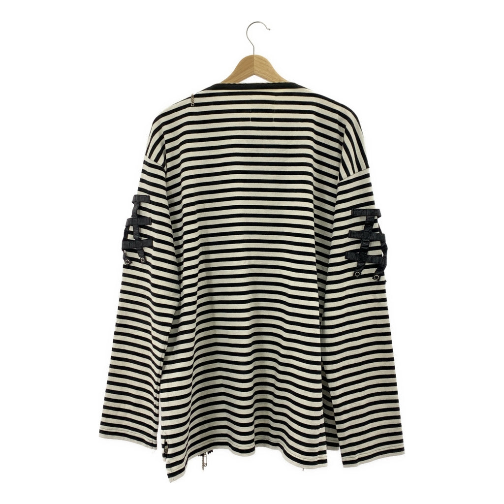 TAKAHIROMIYASHITA The Soloist / タカヒロミヤシタザソロイスト | Striped Boat Neck Shirt ボーダー ジップ ボートネック Tシャツ | 44 | ホワイト/ブラック | メンズ